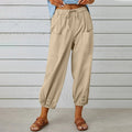 Pantalon en coton et lin pour femmes, couleur unie, taille élastique, ample, droit, Harajuku, taille haute, jambes larges, automne 2023