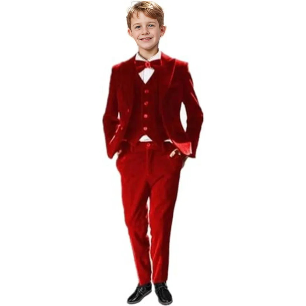 Costumes en velours smoking pour garçons costume de mariage formel 3 pièces enfants veste décontractée gilet pantalon pour bal soirée fête spectacle de piano