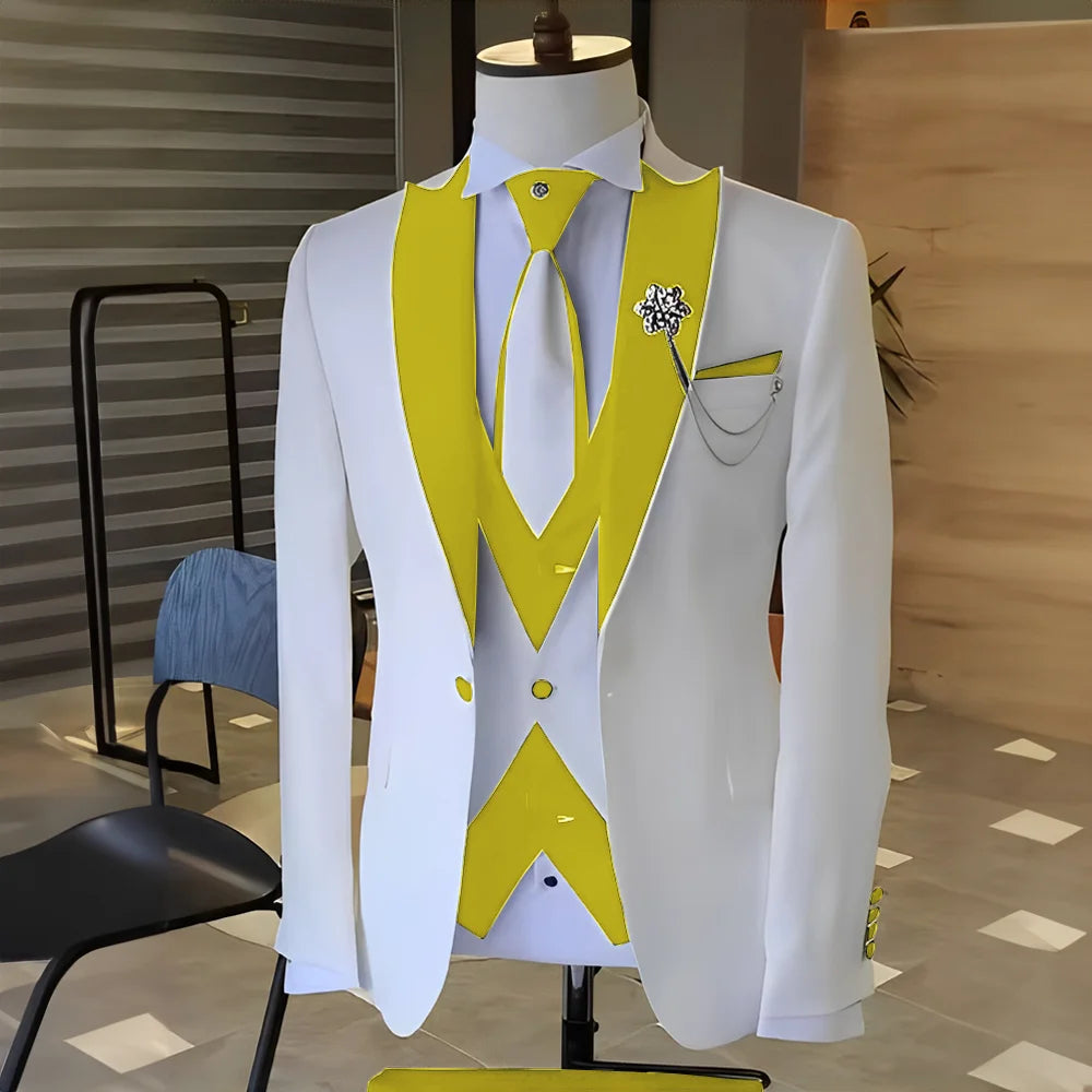 Costume Blanc et Noir pour Homme, Smoking de Mariage, Revers Patricia, Terno Mascul37, de Bal, Marié, Ensembles Blazer Slim Fit, 3 Pièces