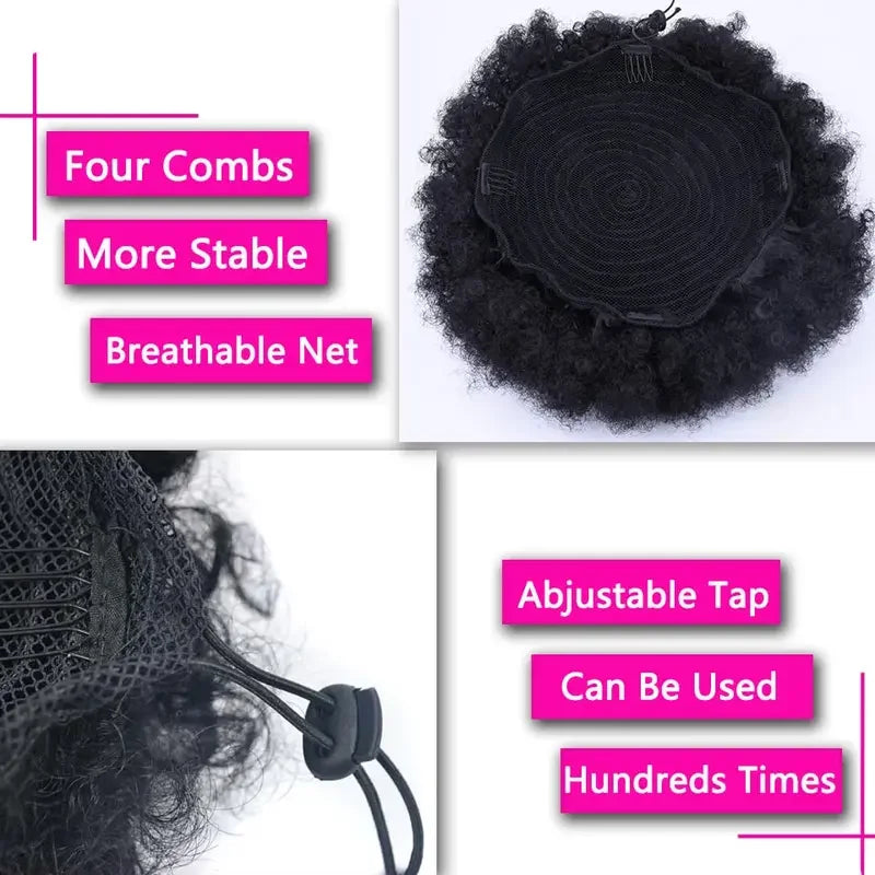 Extensions synthétiques queue de cheval Afro avec cordon de serrage, 10 pouces, pour femmes noires, 4b 4c, cheveux crépus bouclés, chignon, perruques queue de cheval, usage quotidien
