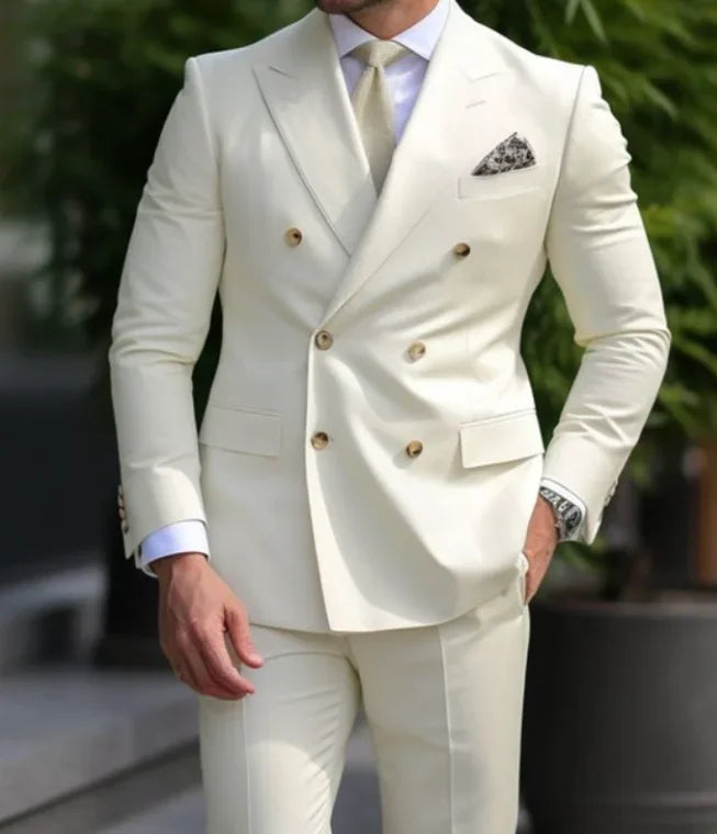 Costumes de mariage sur mesure à double boutonnage pour hommes, blazer formel à revers pointu imbibé, coupe couvertes, veste et pantalon 2 pièces, marron, haute qualité, 2024
