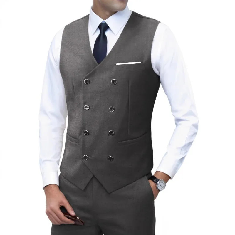 Nouvelle marque robe gilets pour hommes décontracté coupe ajustée hommes costume Gilet Double boutonnage Gilet Homme formel affaires veste