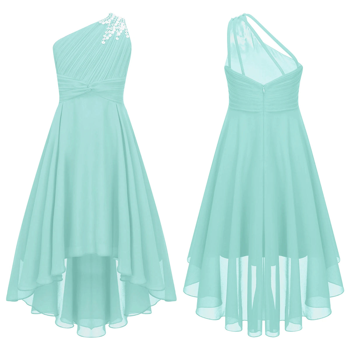 Robe d'été en mousseline de soie pour filles, tenue de princesse à paillettes, asymétrique épaule dénudée, sans manches, robe Maxi de demoiselle d'honneur junior, robes de fête de mariage