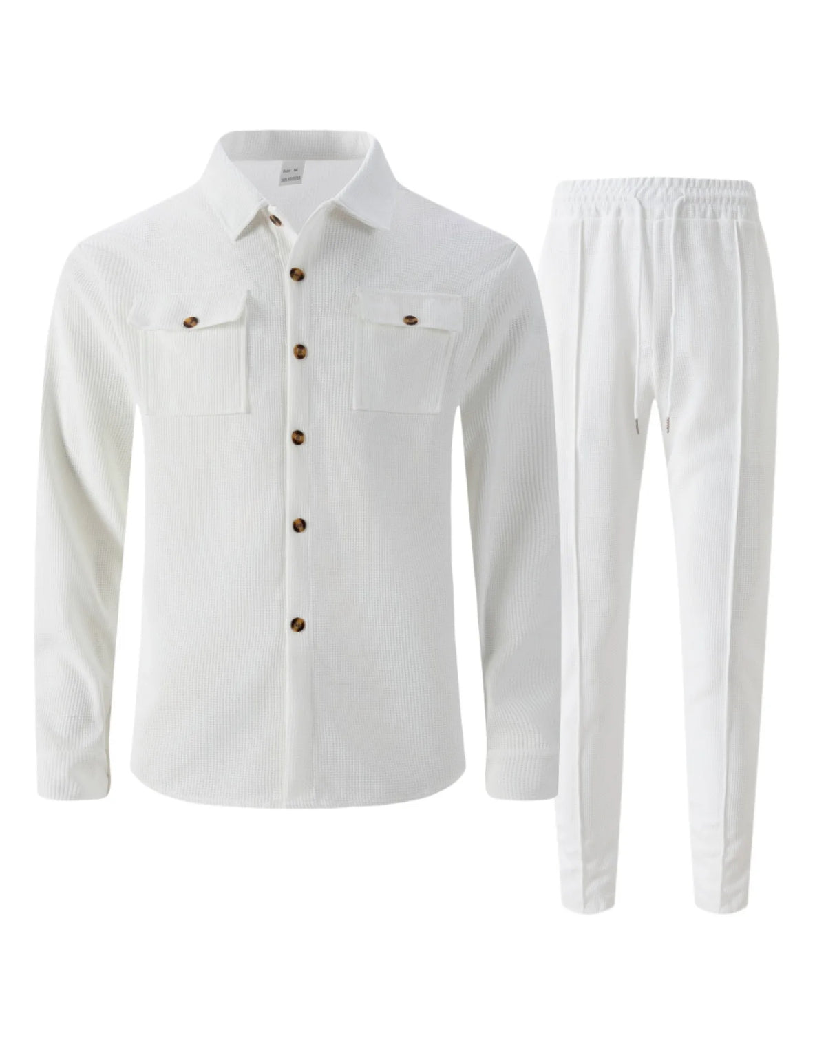 Ensemble chemise et pantalon cardigan boutonné à double poche, gaufré, manches longues, couleur unie, nouveau style d'automne