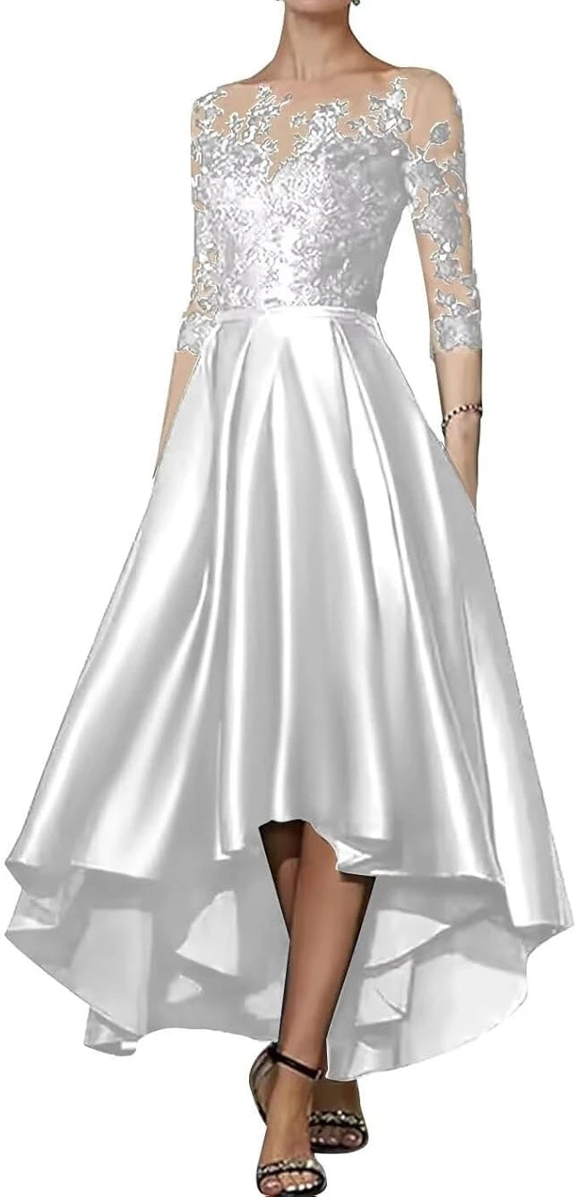Robe en satin à col en V pour mère de la mariée, robe trapèze élégante longueur thé, devant court, dos long, invité de mariage