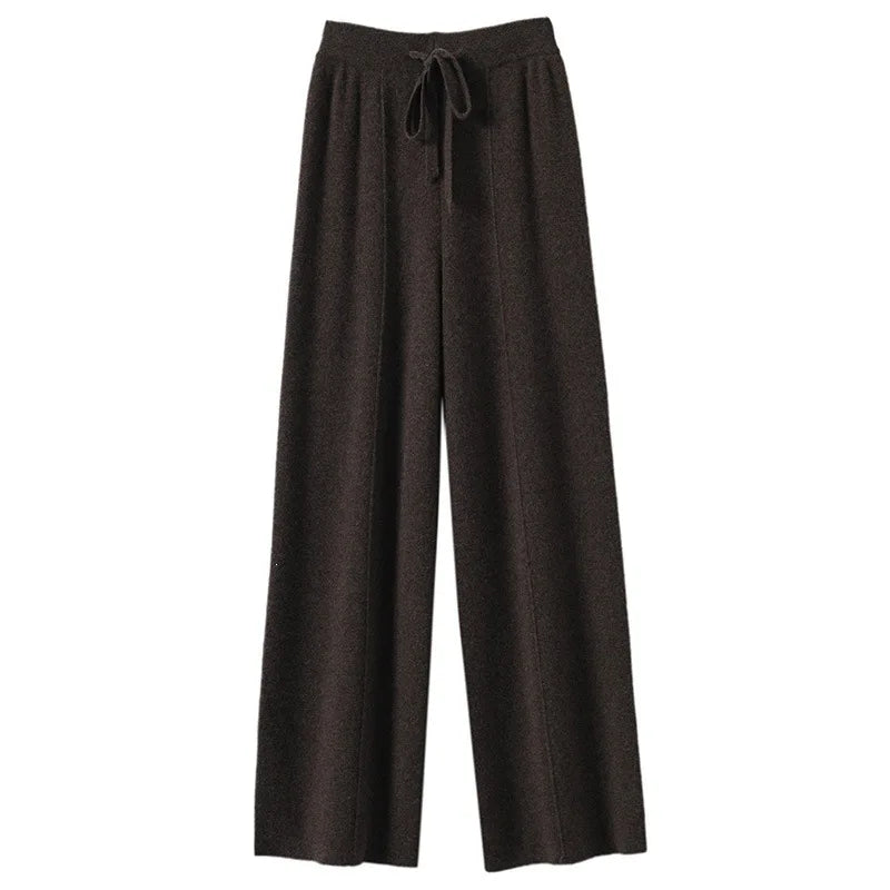 Pantalon large à taille haute en tricot pour femme, couleur unie, coupe ample, style coréen, décontracté, automne-hiver