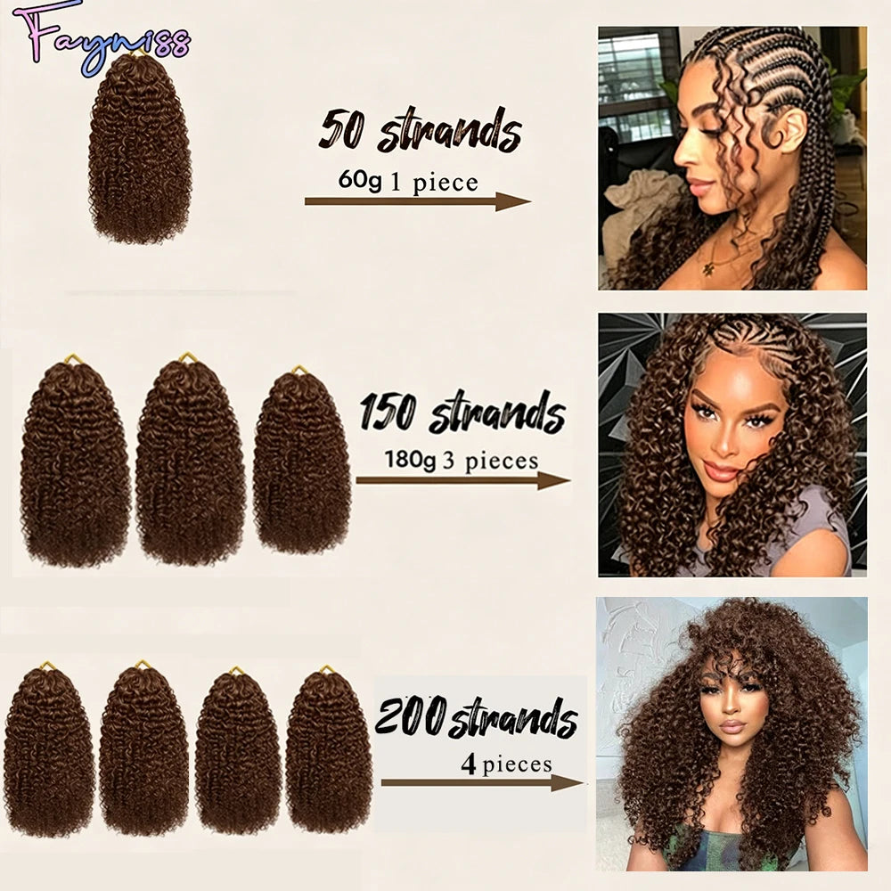 Cheveux humains 100% naturels, couleur chocolat brun, bouclés crépus, pour tresses bohèmes, pré-séparés, effet plume, pour tressage au crochet.