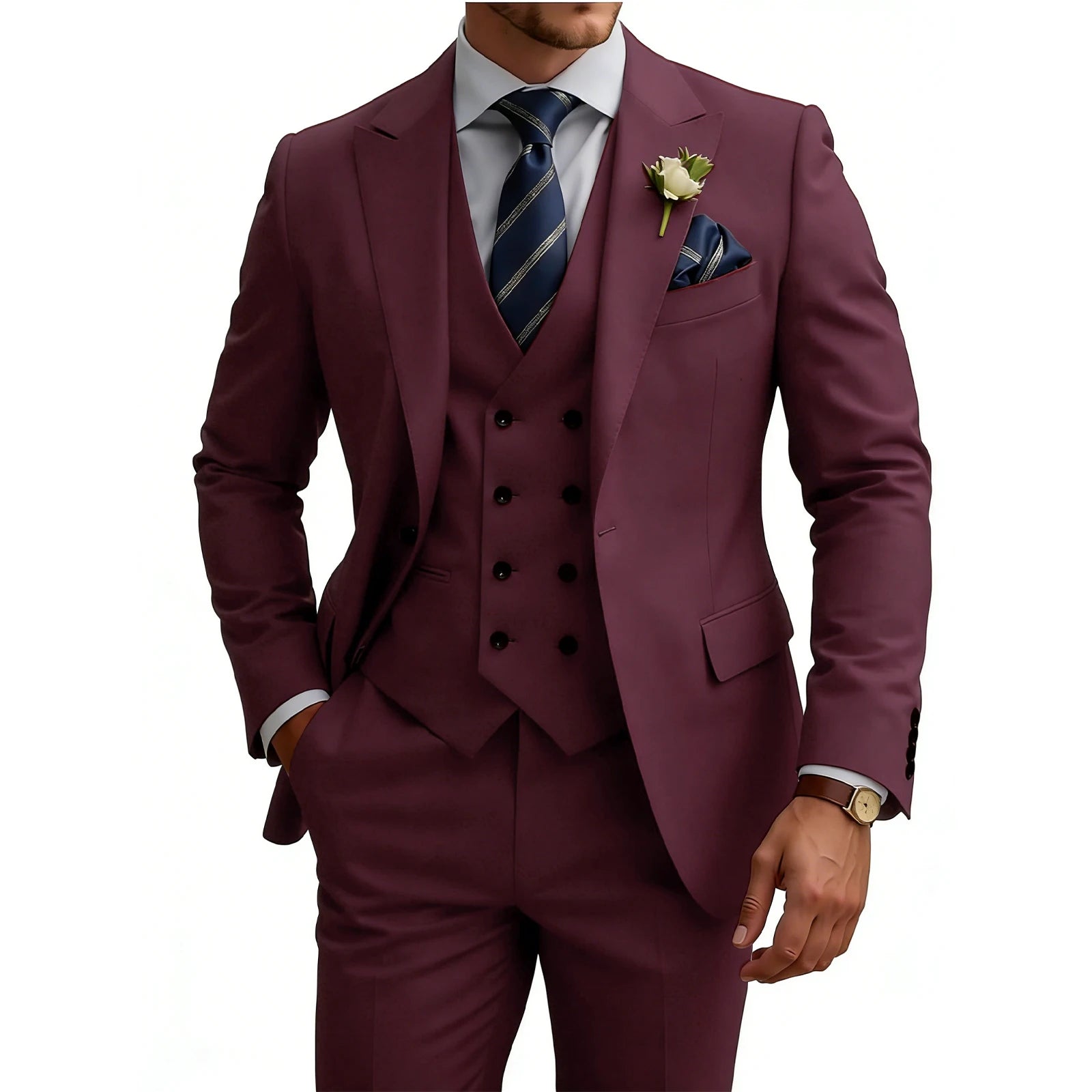 Costume homme 3 pièces slim fit, double boutonnage, pour mariage, bal, cérémonie, dîner formel, smoking