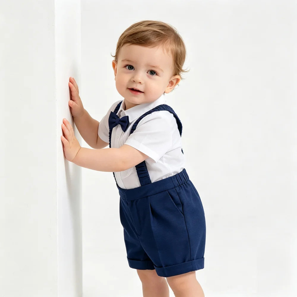 Costume formel bleu marine 4 pièces pour bébé garçon, tenue de gentleman pour tout-petit, vêtements pour baptême, mariage, fête d'anniversaire, pour 6 mois à 4 ans