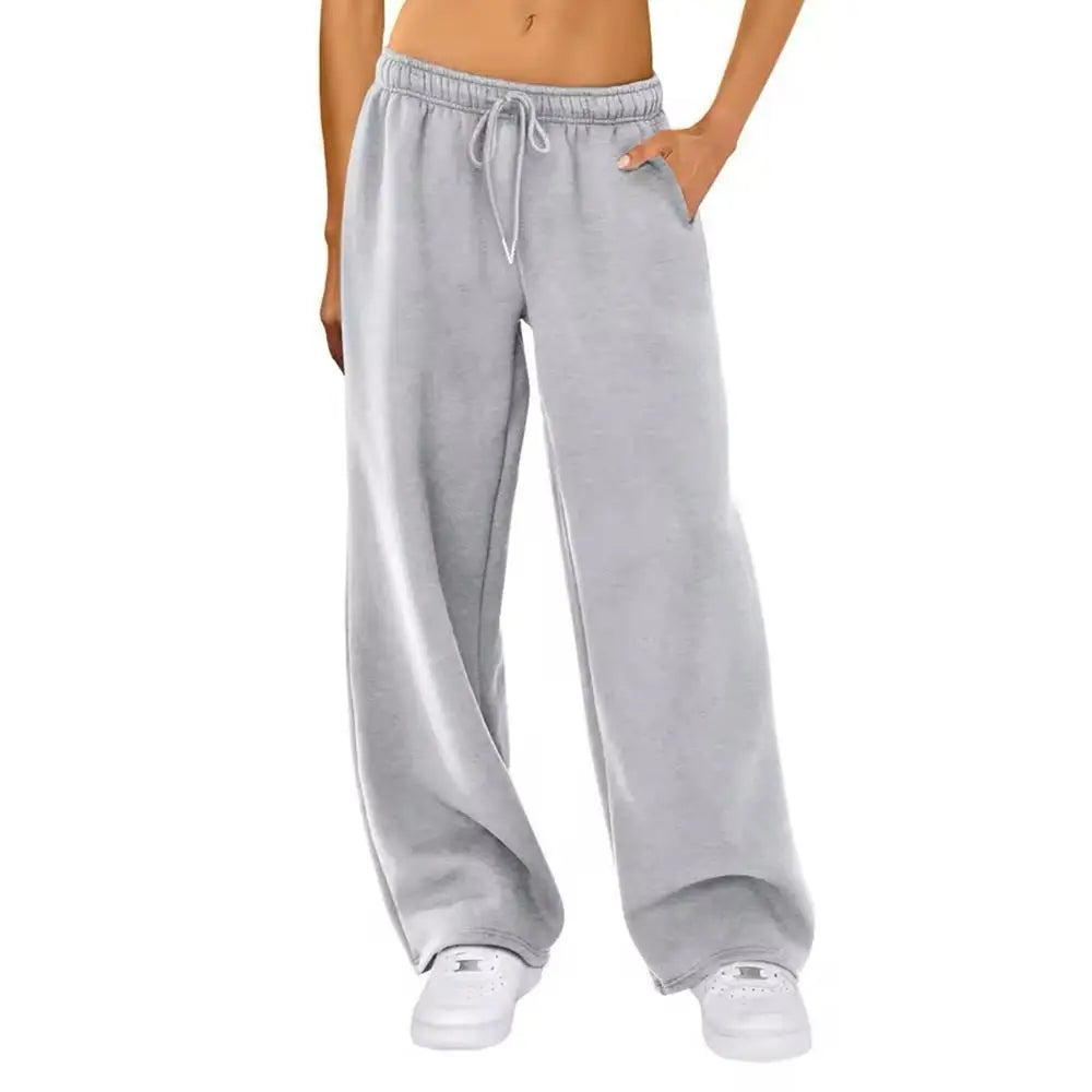 Pantalon de survêtement large à taille mi-haute avec cordon de serrage pour femme, pantalon long droit et ample avec poches latérales