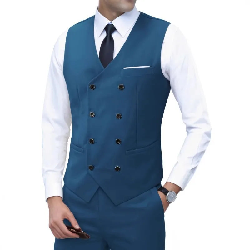 Nouvelle marque robe gilets pour hommes décontracté coupe ajustée hommes costume Gilet Double boutonnage Gilet Homme formel affaires veste