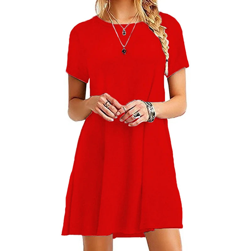 Femmes décontracté à manches courtes t-shirt robe Vintage col rond imprimé Mini robe ample élégant Simple Mini robe Streetwear robe d'été