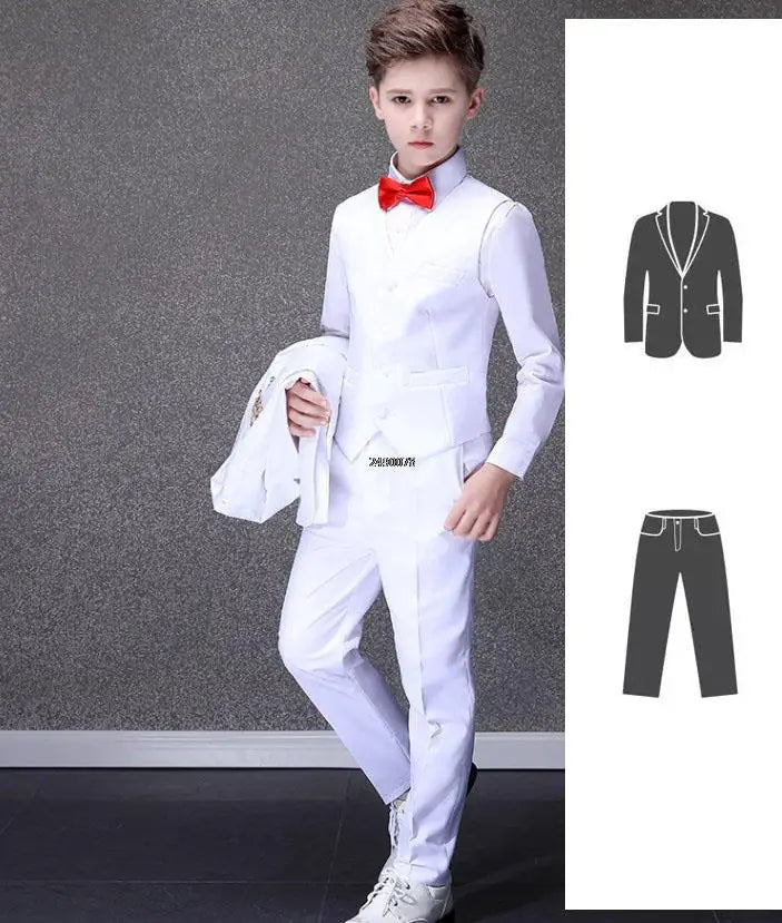 Ensemble de photographie de baptême blanc pour garçons de fleurs, robe de smoking d'anniversaire pour adolescents, costume de scène de remise des diplômes pour enfants, fête de mariage pour enfants