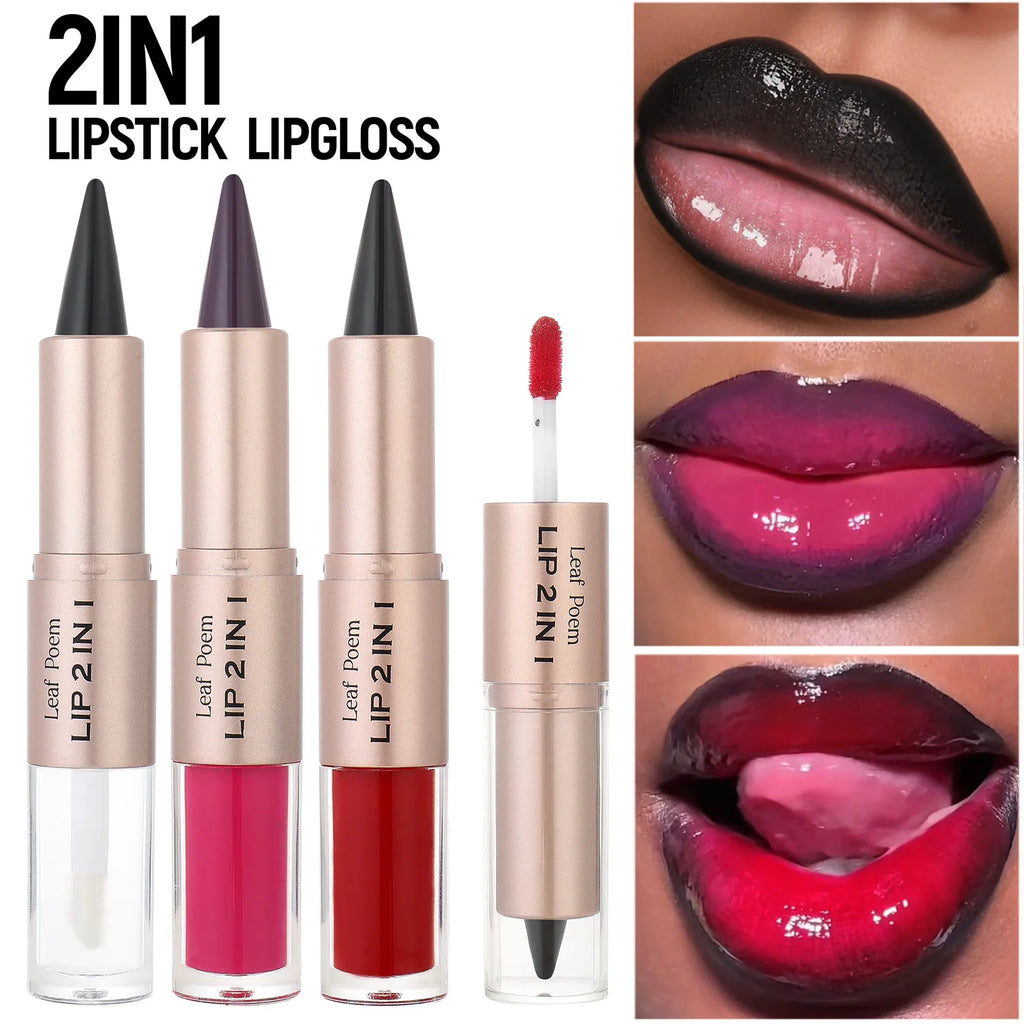 Brillant à lèvres miroir 2 en 1, nu, marron, rose, dégradé conique, crayon de Contour, mat, imperméable, Sexy, maquillage