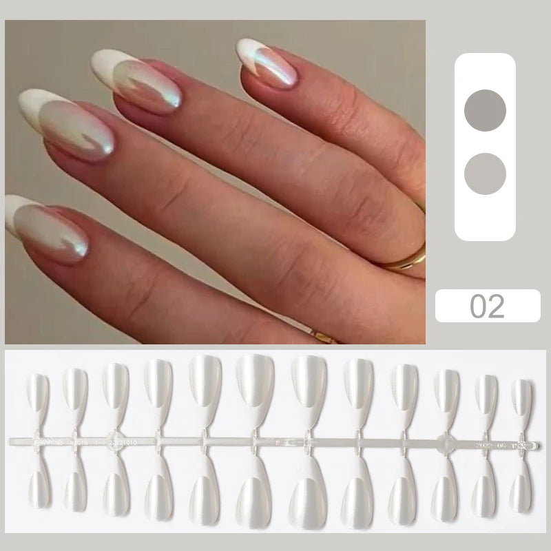 24 pièces/ensemble blanc français presse sur faux ongles couverture complète artificielle portable ongles conseils de beauté nu français blanc faux ongles Art