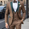 Costume Homme Marron Sur Mesure, Simple Boutonnage, Revers Pointus, Coupe Slim, Ensemble Complet 3 Pièces (Veste, Pantalon, Gilet), Vêtements de Haute Qualité, Terno