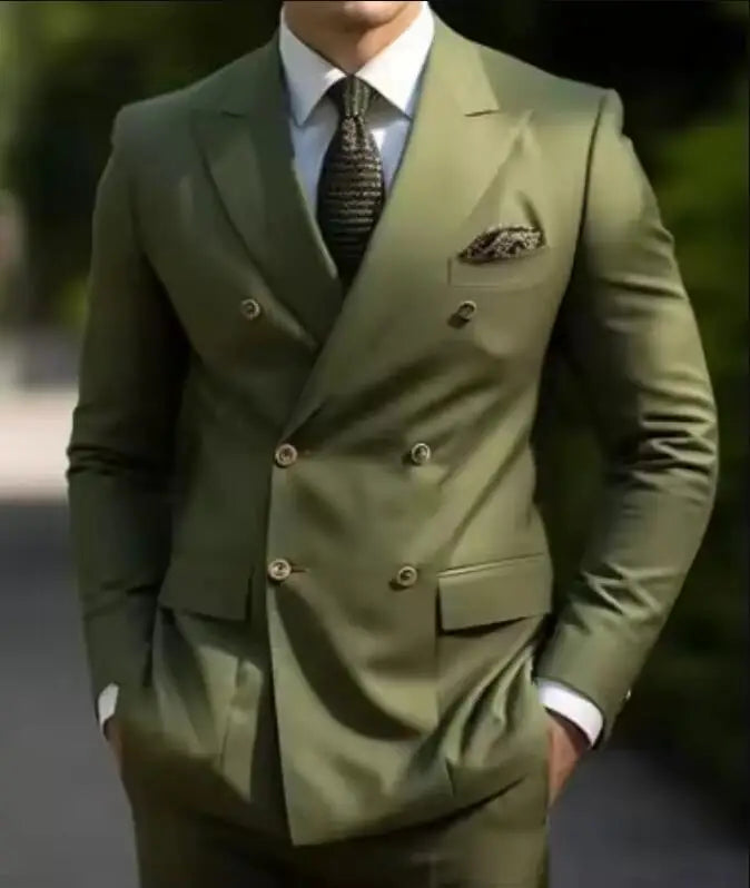 Costumes de mariage sur mesure à double boutonnage pour hommes, blazer formel à revers pointu imbibé, coupe couvertes, veste et pantalon 2 pièces, marron, haute qualité, 2024