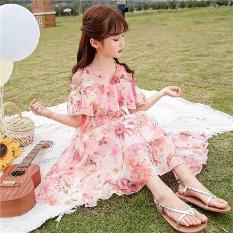 Robe d'été fine pour fille, robe de princesse florale en mousseline, vêtements d'été décontractés pour enfants, robes pour filles, Vestidos