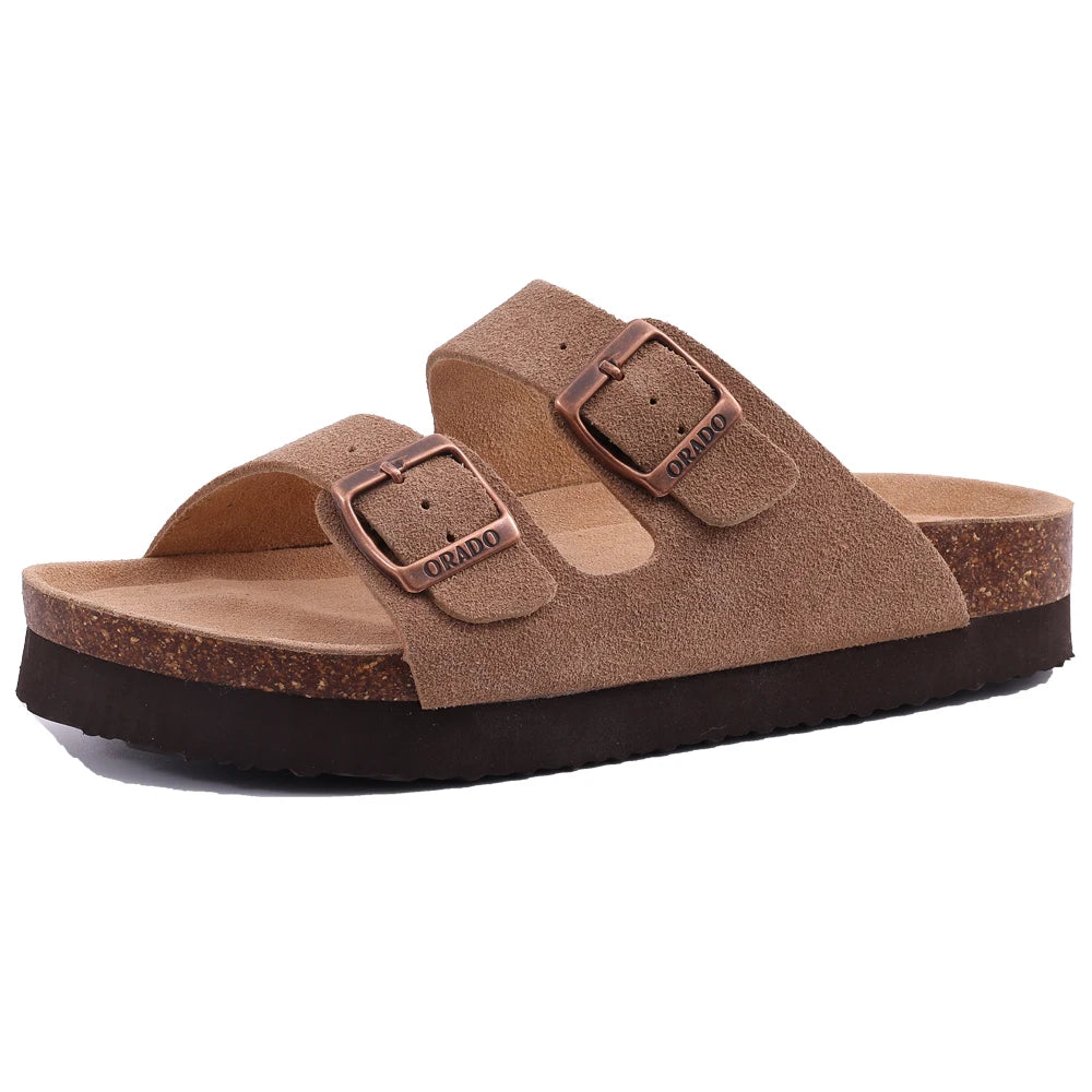 Comwarm – Mules en daim pour femmes, pantoufles, sabots pour hommes, sandales à semelle intérieure en liège avec Support d'arc, diapositives de plage en plein air, chaussures de maison