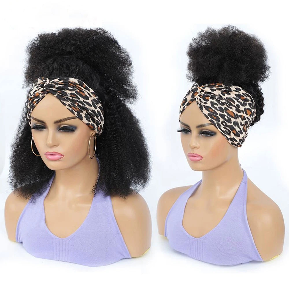 Perruque bandeau 180% de densité, cheveux humains afro crépus bouclés, sans colle, entièrement fabriquée à la machine, cheveux brésiliens Remy 100% humains pour femmes