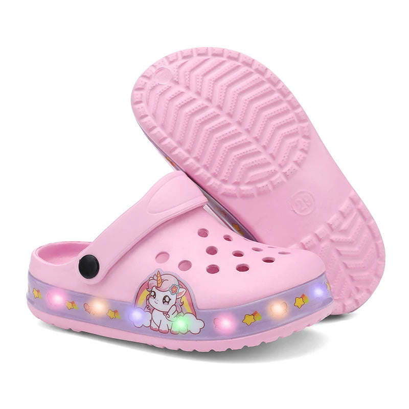 Sandales légères pour filles, chaussures de plage d'été pour enfants, imprimées de dessins animés roses, antidérapantes, Design classique, sabots décontractés pour enfants