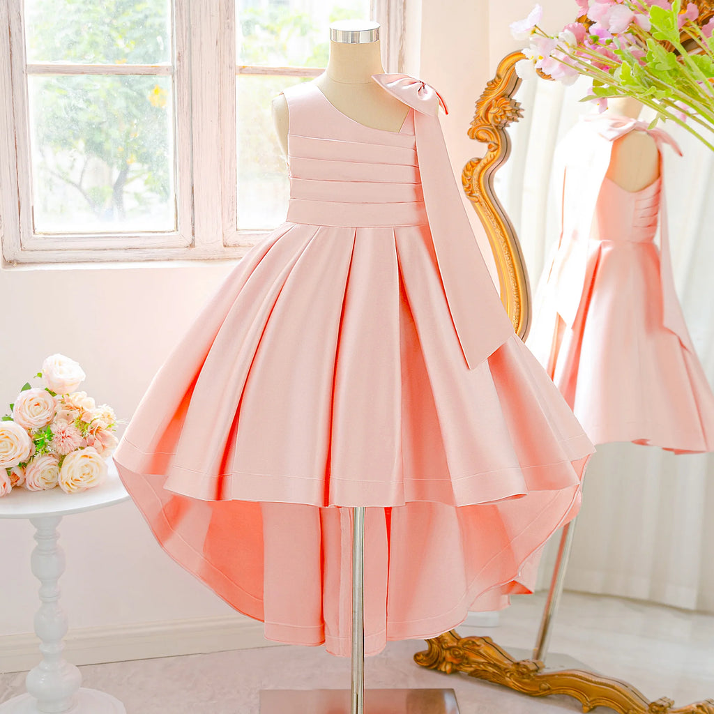Robes de demoiselle d'honneur pour filles, à la mode, avec nœud élégant, robe de bal de princesse pour mariage, anniversaire, Costume de soirée de première Communion