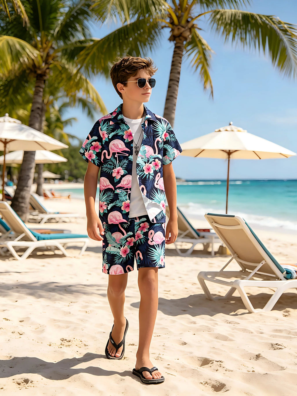 Ensemble chemise à manches courtes et short pour garçons, style vacances hawaïennes, pour les vacances à la plage, tenue décontractée d'été
