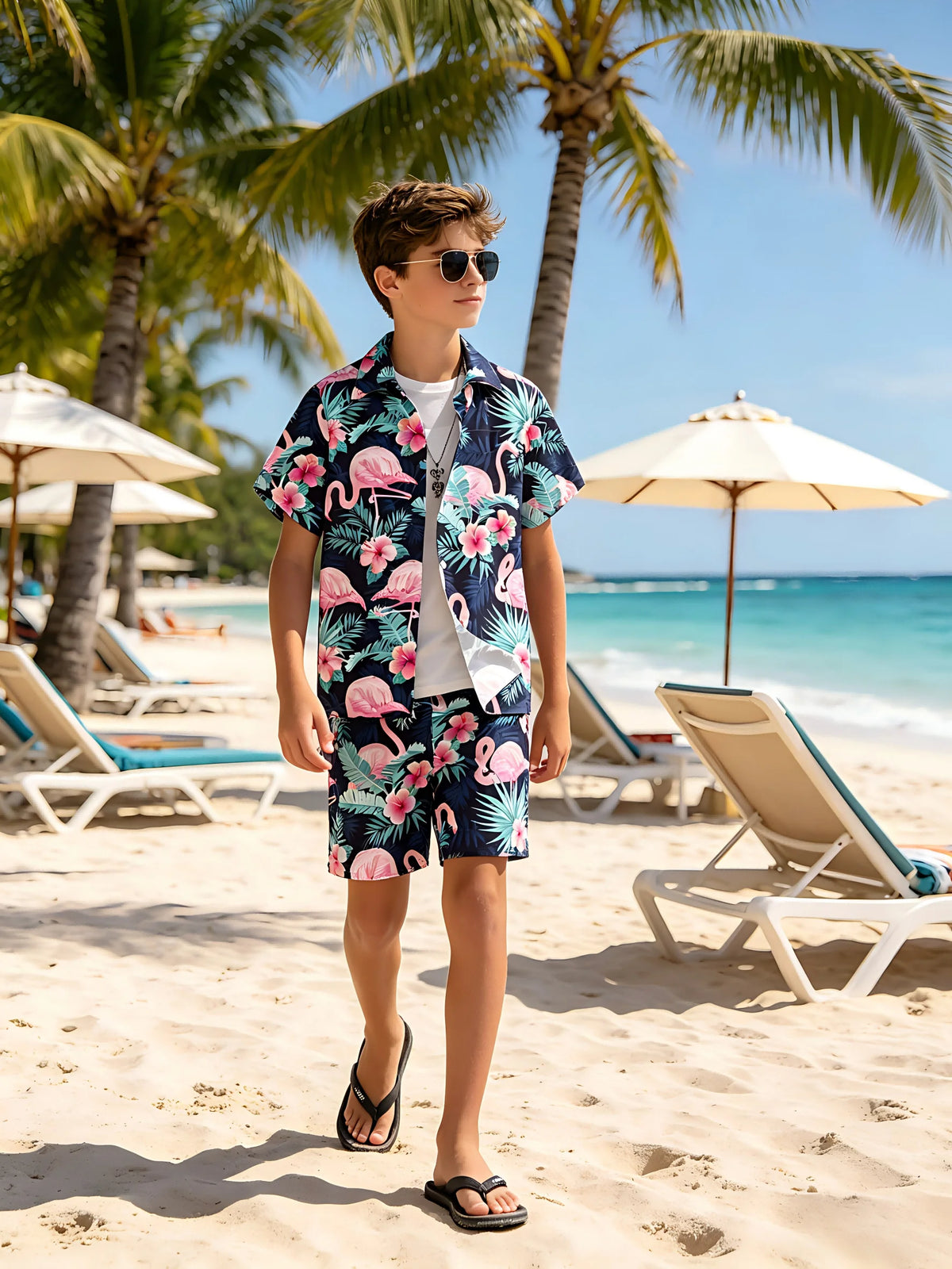 Ensemble chemise à manches courtes et short pour garçons, style vacances hawaïennes, pour les vacances à la plage, tenue décontractée d'été