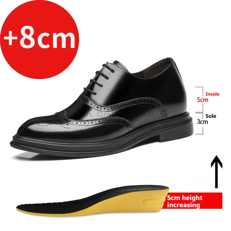 Chaussures rehaussantes pour hommes en cuir véritable style Brogue, augmentation de la hauteur de 8 cm ou 6 cm, chaussures habillées en cuir pour hommes d'affaires