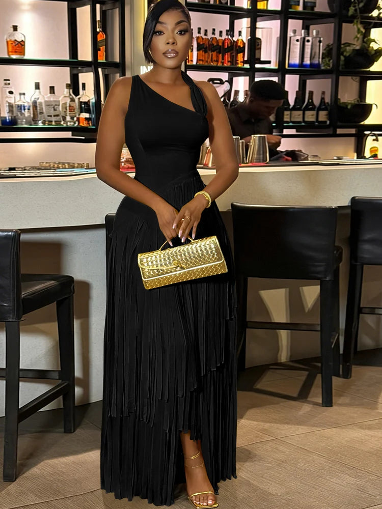 Robe longue asymétrique rouge à franges Kricessen pour femme – Luxe, sans manches, idéale pour les soirées, clubs et sorties nocturnes