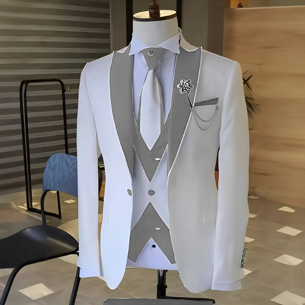 Costume Blanc et Noir pour Homme, Smoking de Mariage, Revers Patricia, Terno Mascul37, de Bal, Marié, Ensembles Blazer Slim Fit, 3 Pièces