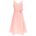 Robe de soirée élégante pour enfants filles, robe Maxi sans manches, corsage froncé en mousseline, robe de princesse de demoiselle d'honneur de mariage