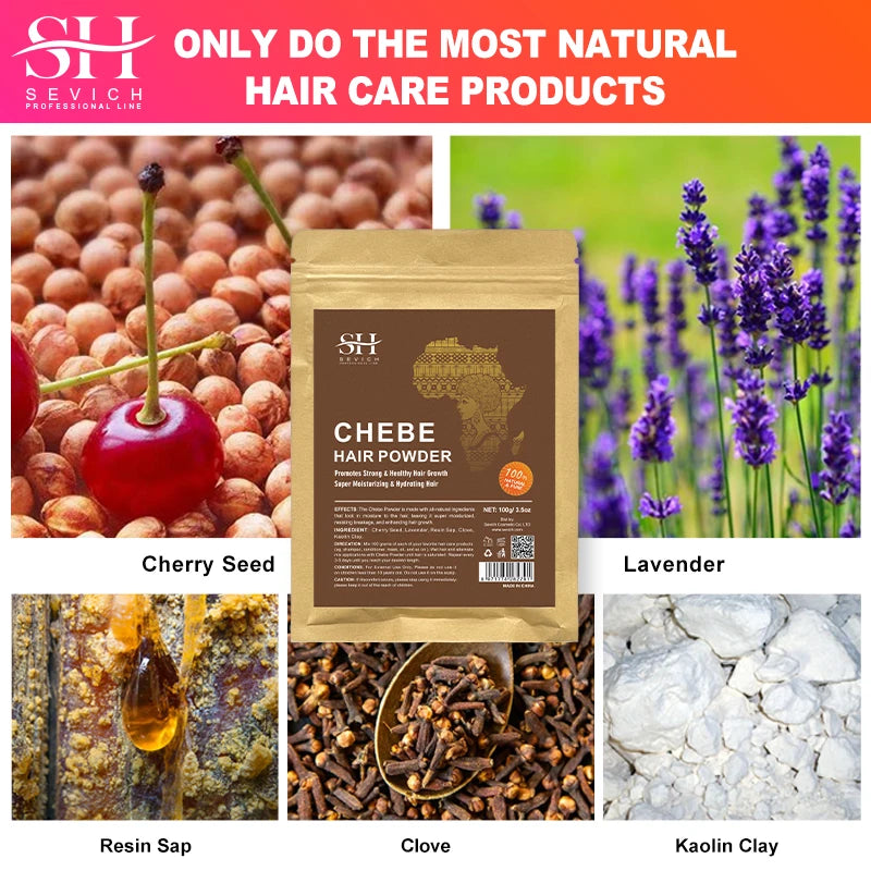 Poudre de Chebe 100% naturelle, ingrédients naturels, favorise les cheveux, renforce et épaissit, Anti-perte de cheveux, traitement de repousse des cheveux