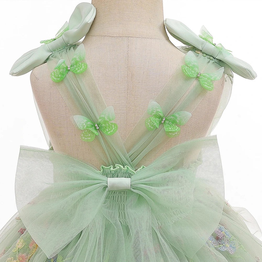 Robes tutu à volants en tulle pour petites filles, motif papillon et fleurs, pour anniversaire, mariage, fête, baptême, séance photo, Vestidos