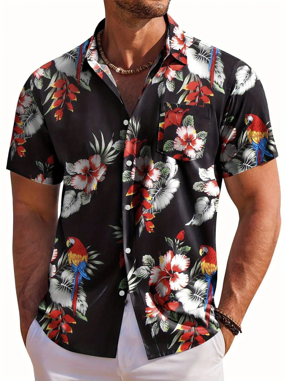 Men's Short Sleeve Shirt Hawaiian Botanical Flower Print Lapel Seaside Button-Down Shirt Top Casual Fashionable Shirts