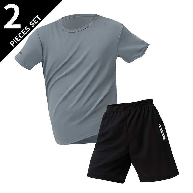 2 ensembles de taille européenne et américaine homme pantalon court à manches courtes costume homme T-shirt décontracté costume de course de remise en forme de sport