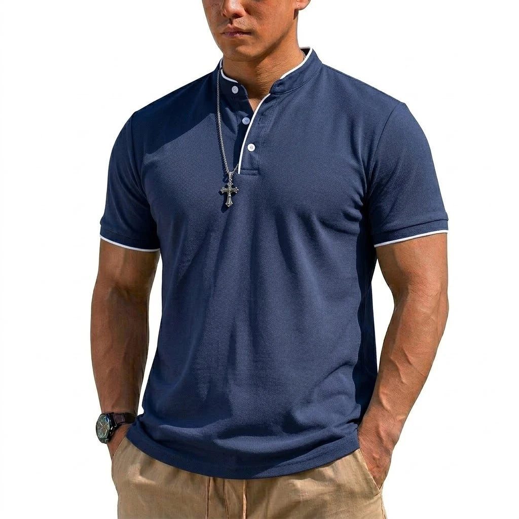 Chemise Henley à manches courtes pour homme, chemises polo à boutons, t-shirts classiques sans col pour homme, t-shirt de randonnée respirant de luxe, t-shirt de sport