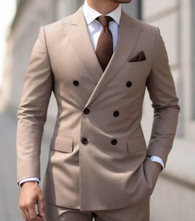 Costumes de mariage sur mesure à double boutonnage pour hommes, blazer formel à revers pointu imbibé, coupe couvertes, veste et pantalon 2 pièces, marron, haute qualité, 2024