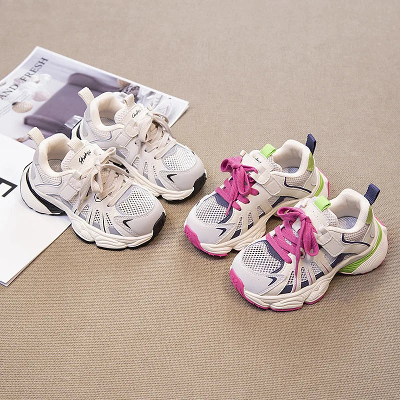 Chaussures de sport unisexes pour enfants, baskets pour enfants, chaussures de basket-ball respirantes supérieures en maille, chaussures plates décontractées de tennis, printemps et automne
