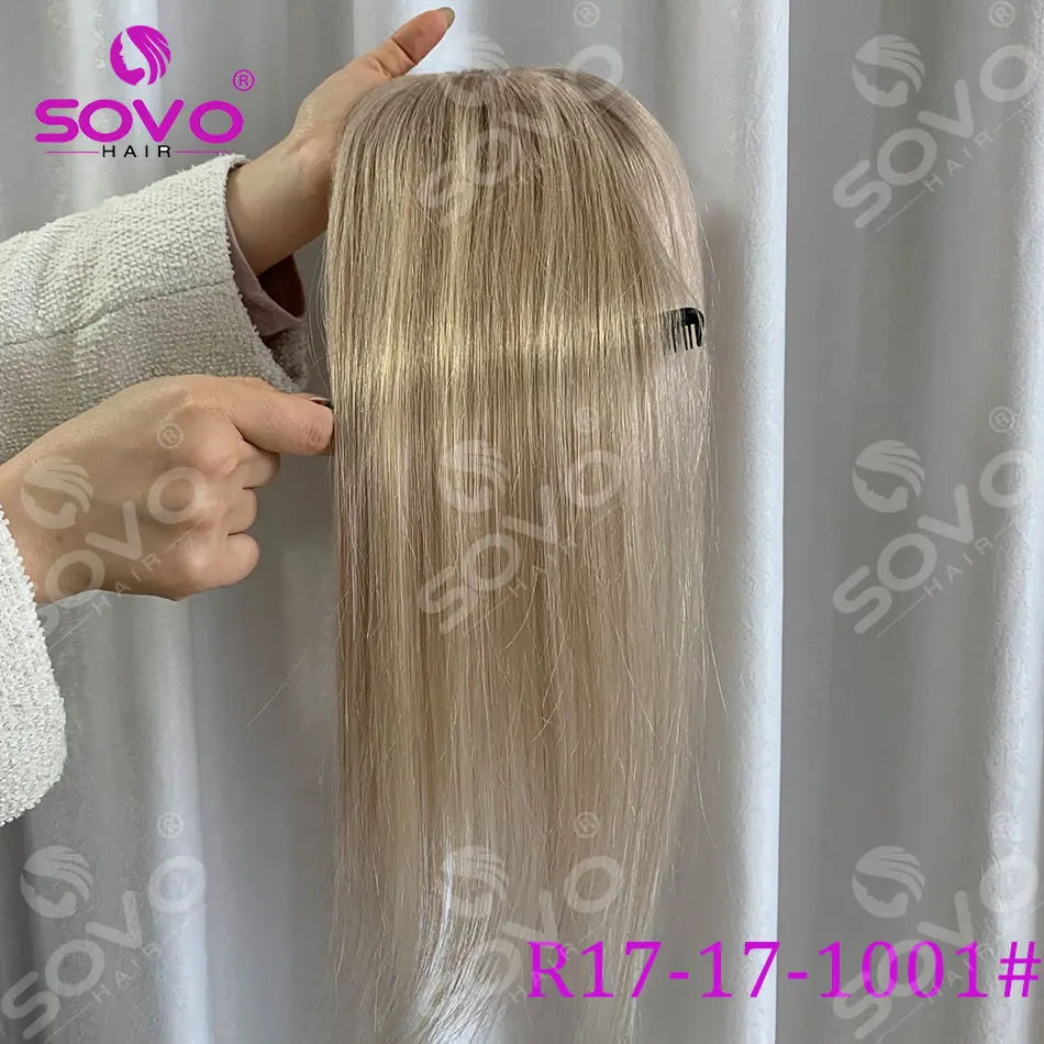 Topper de cheveux humains lisses avec mèches pour femmes 10x12CM, postiche à base de peau avec 4 clips, cheveux humains véritables respirants