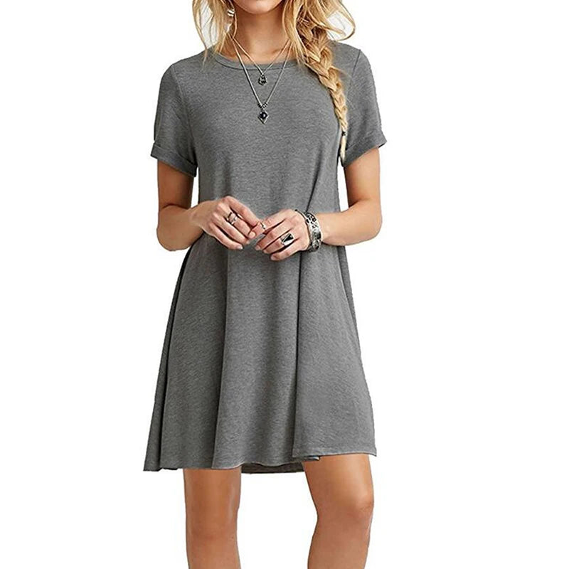 Femmes décontracté à manches courtes t-shirt robe Vintage col rond imprimé Mini robe ample élégant Simple Mini robe Streetwear robe d'été