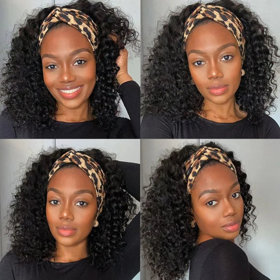 Perruque bandeau cheveux humains crépus bouclés pour femmes noires, densité 250%, sans colle, brésilien Remy Jerry Curl, entièrement faite à la Machine