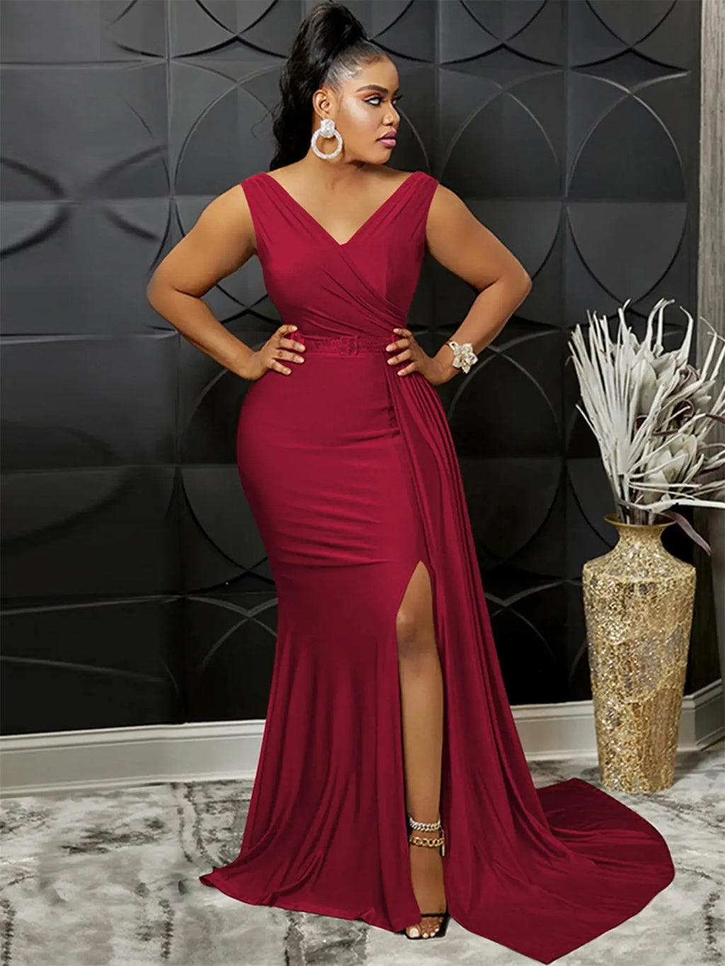 Robe de Soirée Formelle à Col en V pour Femme, Vêtement de Taille Haute, Coupe Cintrée, Dos aux, Couleur Unie, pour ix, Banquet, Élégante