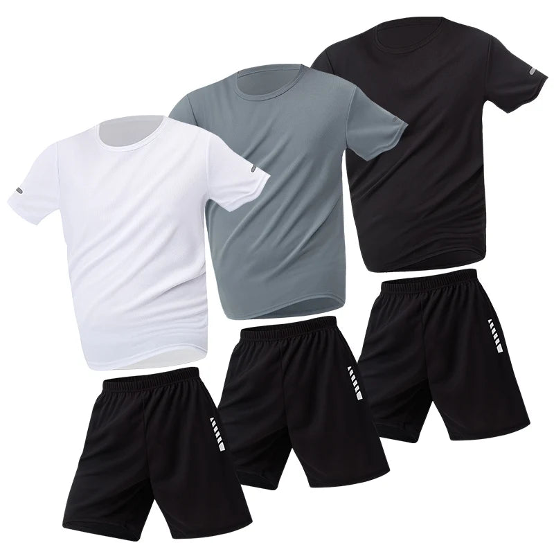 2 ensembles de taille européenne et américaine homme pantalon court à manches courtes costume homme T-shirt décontracté costume de course de remise en forme de sport