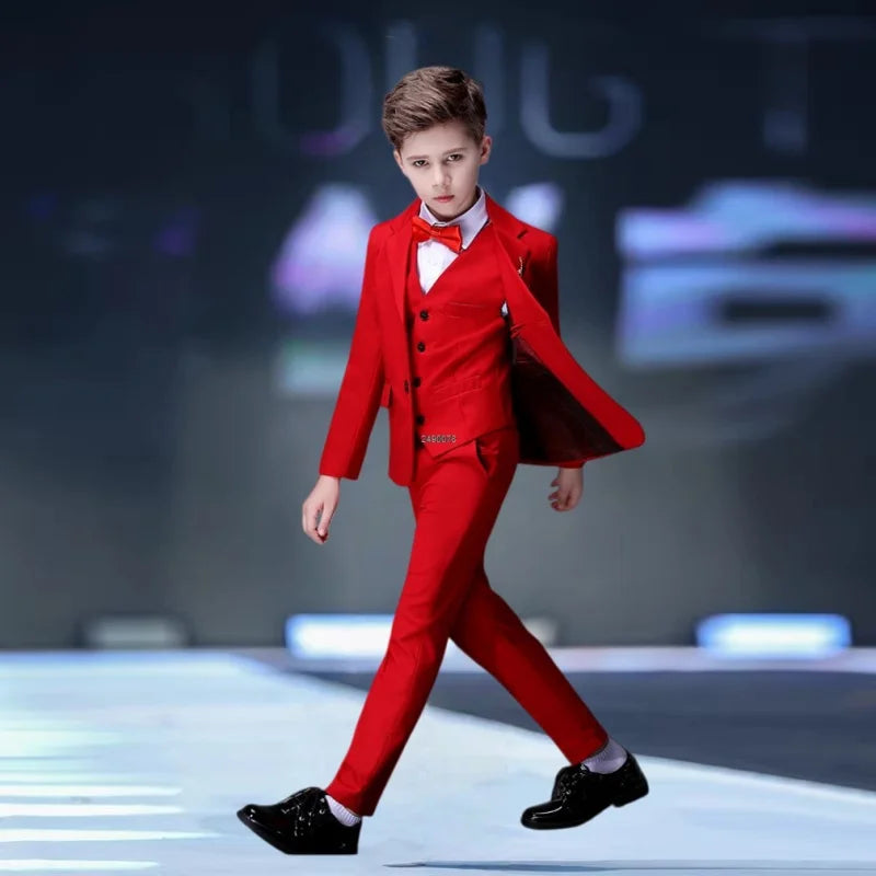 Costume de mariage rouge à fleurs pour garçons, Costume de photographie pour enfants, robe de smoking pour fête d'anniversaire pour adolescents, Costume de spectacle sur scène pour remise de diplôme