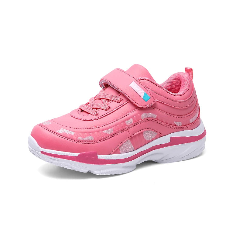 Chaussures de sport imperméables pour filles, baskets décontractées en cuir, roses, respirantes, coordonnantes, légères, à la mode, pour enfants