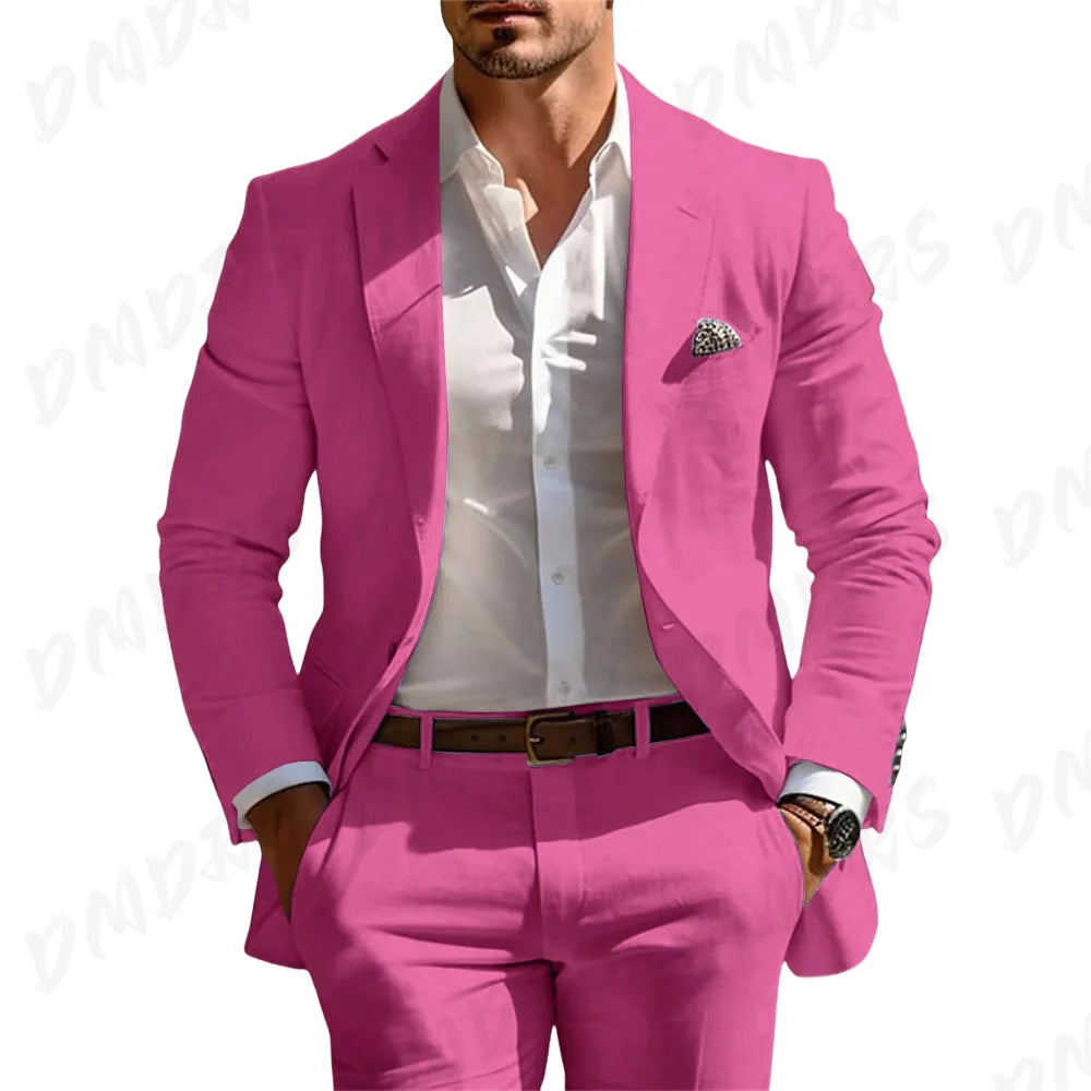 Veste et pantalon trempés classiques pour hommes, vêtements pour occasions formelles, fête, mariage, été, solide, 2 pièces