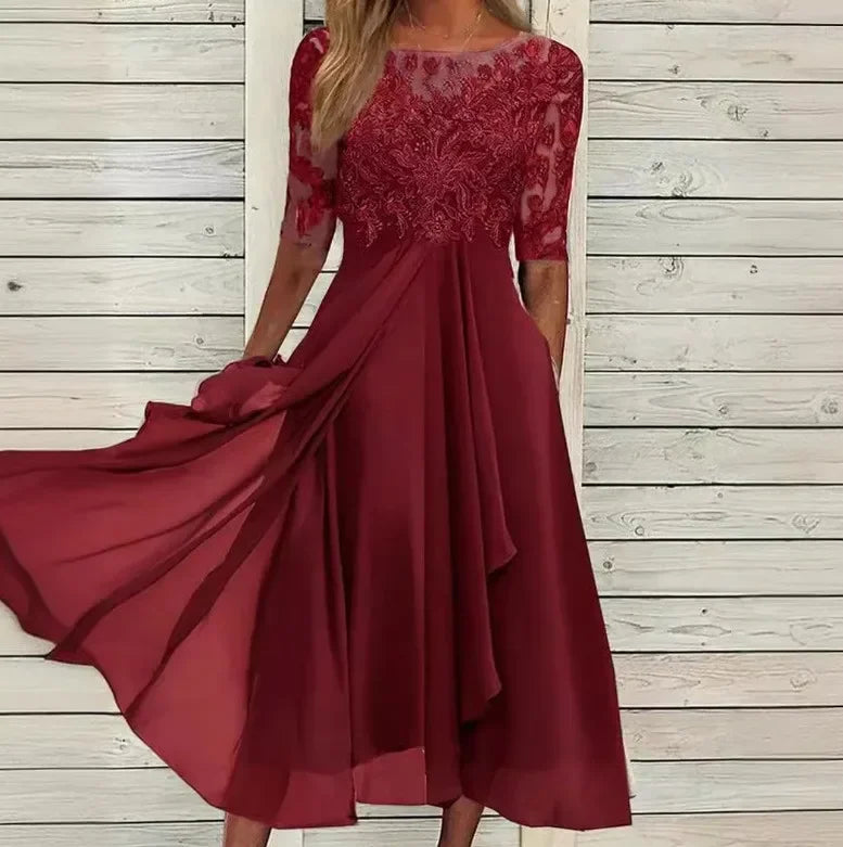 Robes pour femmes robe Simple romantique avec mousseline de soie Patchwork dentelle évider robe longue robe de soirée de demoiselle d'honneur vêtements pour femmes