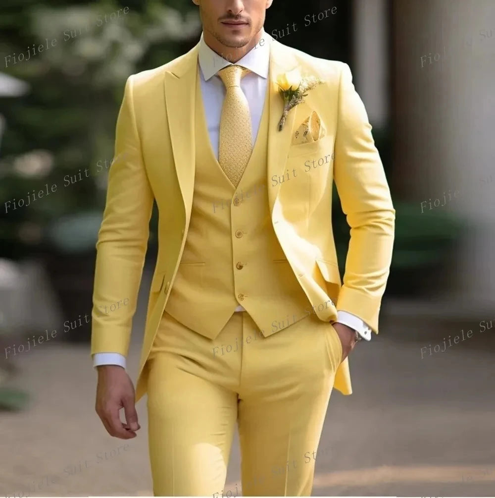 Costume ivoire pour hommes, Tuxedos d'affaires pour occasions formelles, marié, fête de mariage, bal de promo, ensemble 3 pièces, Blazer, gilet, pantalon