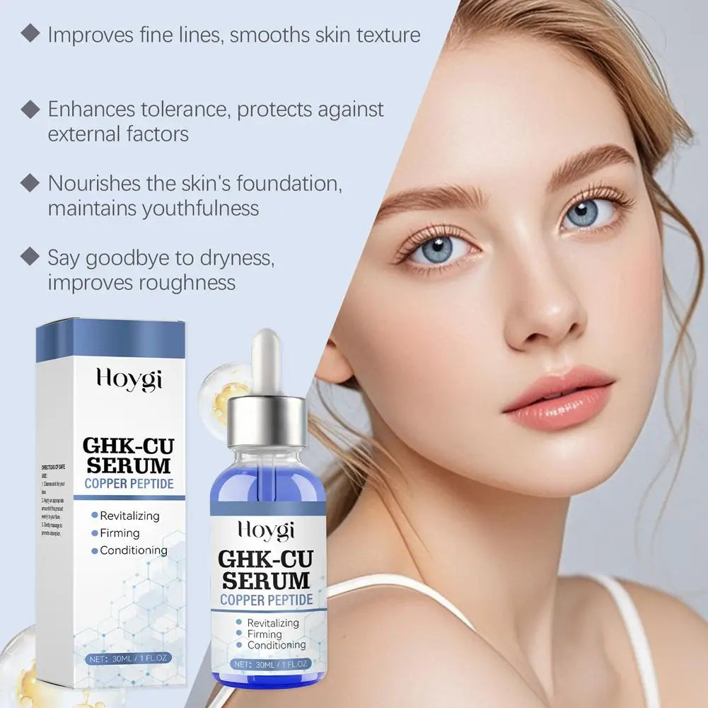 Sérum au cuivre et aux peptides GHK-Cu pour le visage, raffermissant, liftant, atténuant les ridules, resserrant les pores, réparateur de barrière cutanée, hydratant à l'acide hyaluronique